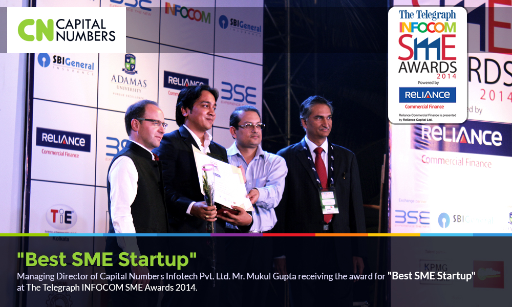 Mr. Mukul Gupta receiving Best SME Startup at The Telegraph INFOCOM SME Awards 2014